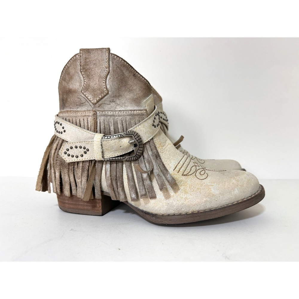 Sterling River Boots Womens 7 M Leather Festival Fringe Western Ankle Distressed - Picture 2 of 10
